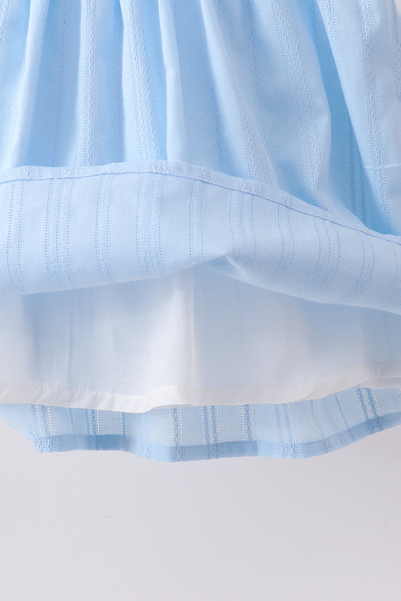 Blue floral smocked jacquard ruffle dress