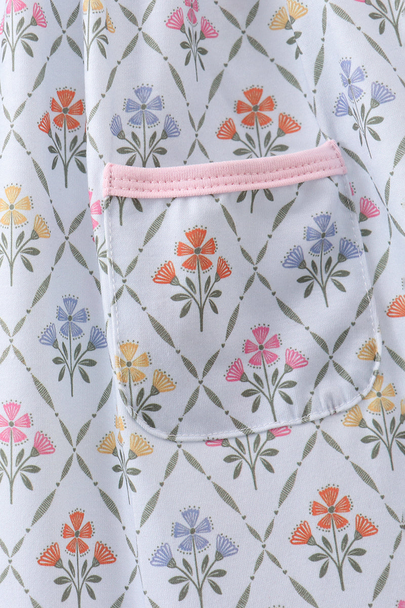 Blue floral print ruffle dress