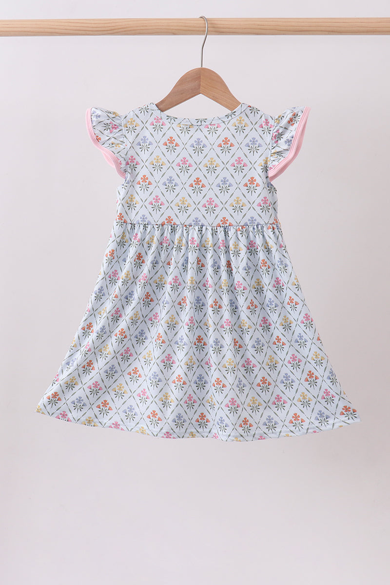 Blue floral print ruffle dress