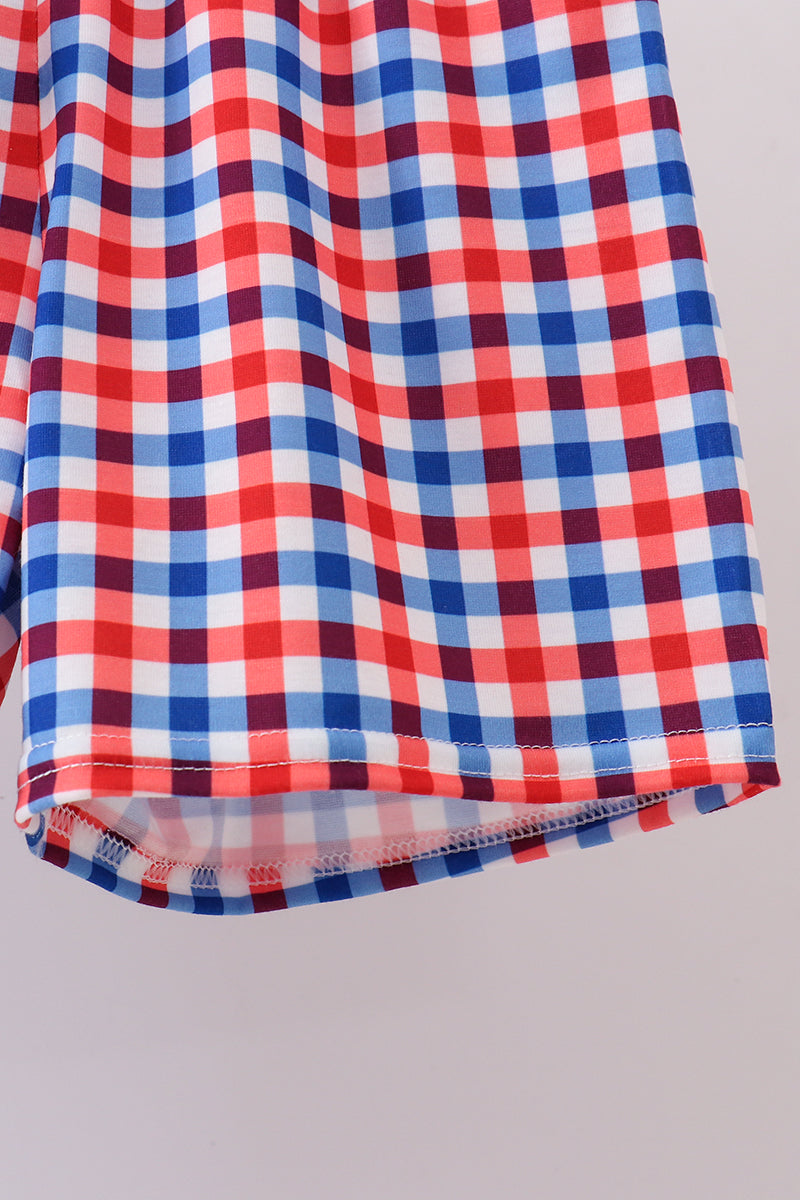 Blue flag smocked gingham shorts set