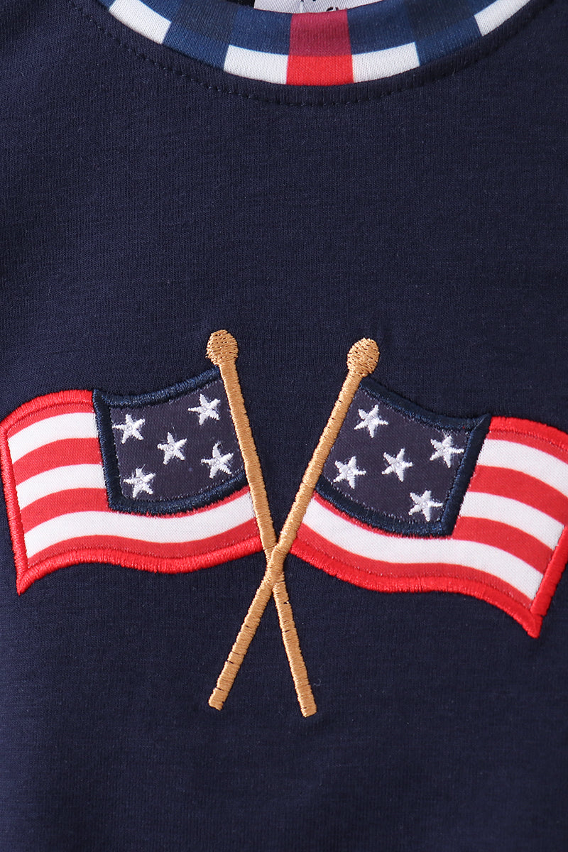Navy flag applique gingham bubble