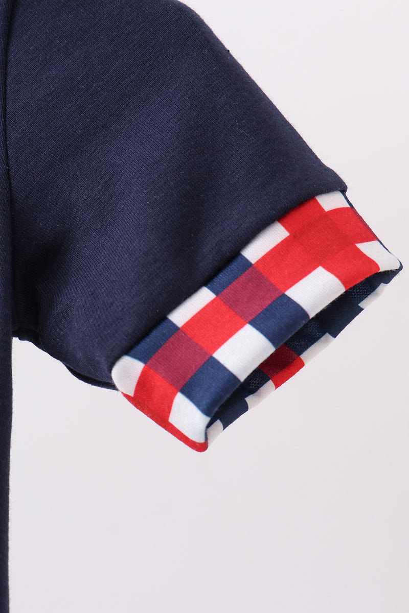 Navy flag applique gingham bubble