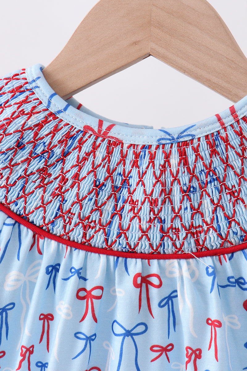 Blue bow smocked bubble