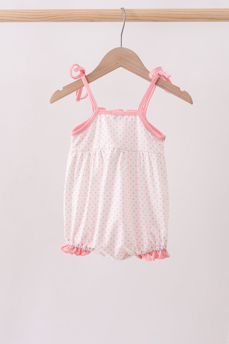 Pink bow smocked dot ruffle bubble