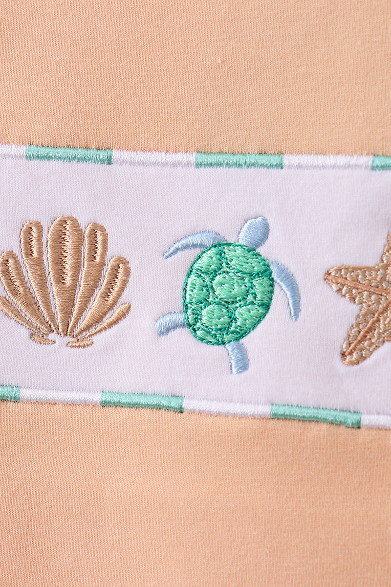 Mint marine creature embroidery stripe shorts set