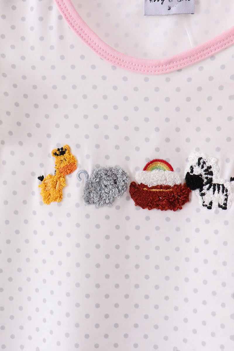 Pink Noah's Ark french knot ruffle shorts set