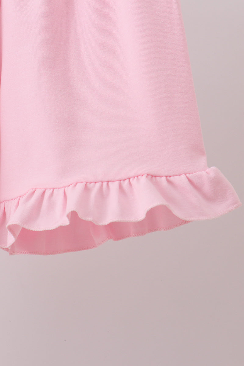 Pink Noah's Ark french knot ruffle shorts set