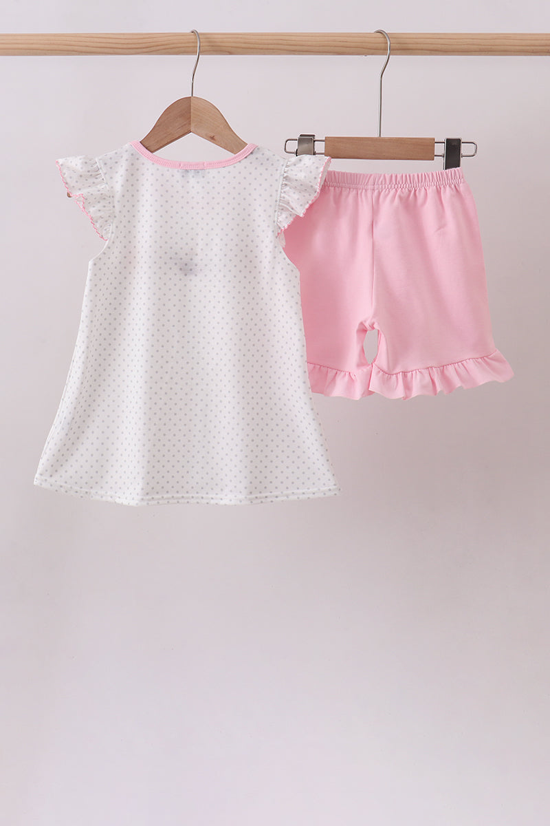 Pink Noah's Ark french knot ruffle shorts set