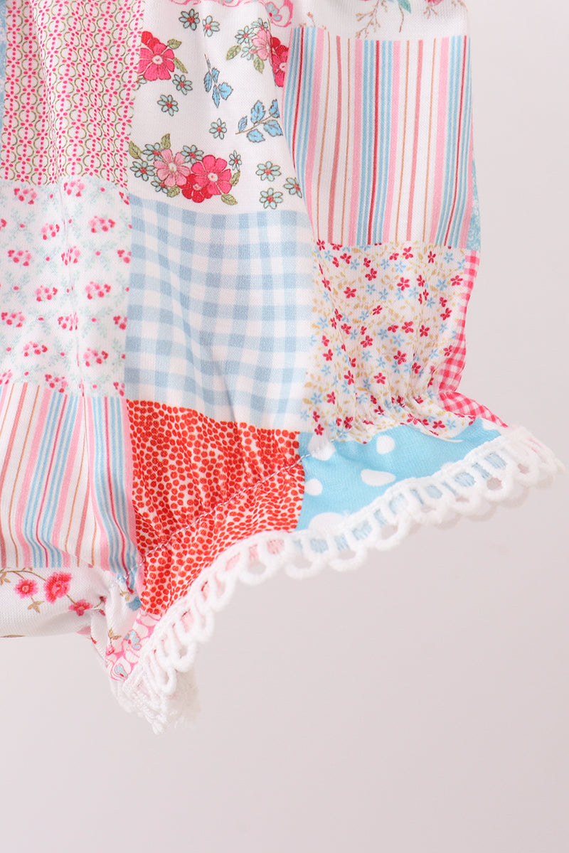 Pink floral patchwork scalloped bloomer set