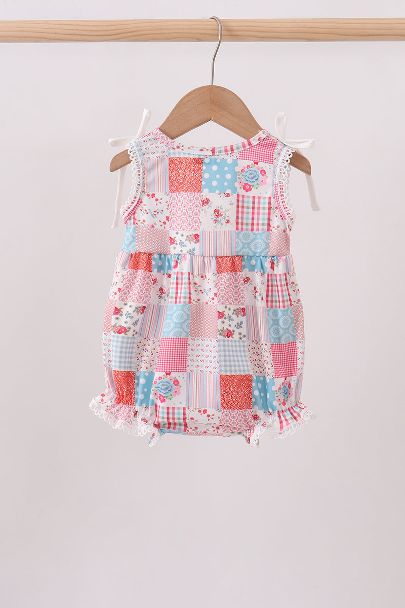 Pink floral patchwork bow bubble