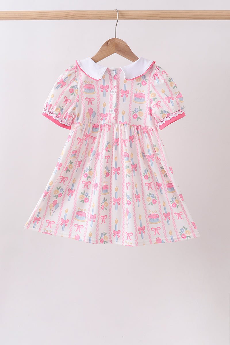 Pink birthday cake smocked dress