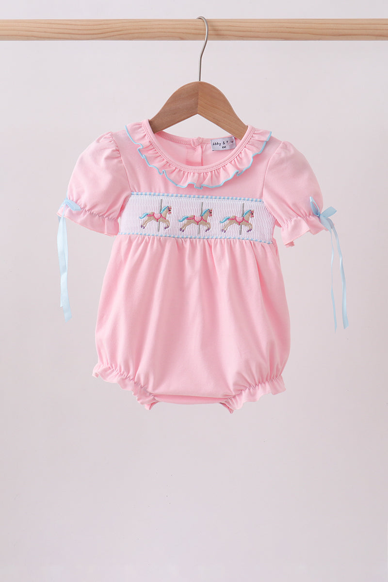 Pink carousel smocked bubble