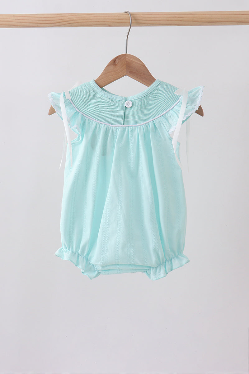 Blue starfish smocked jacquard ruffle bubble