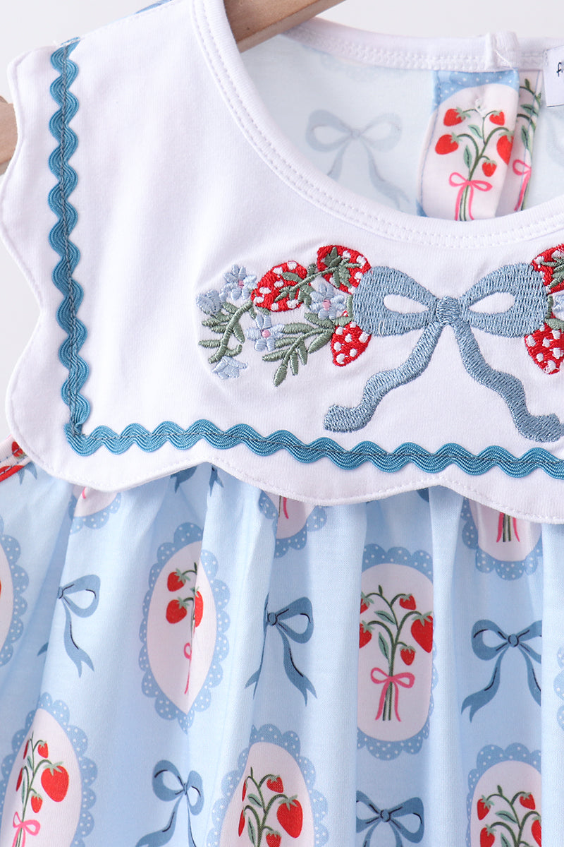 Blue strawberry bow ruffle dress