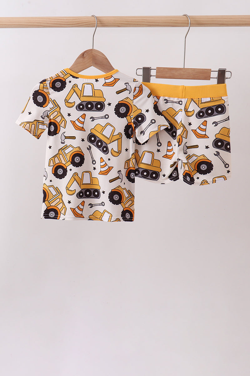 Mustard excavator bamboo 2pc pajama set