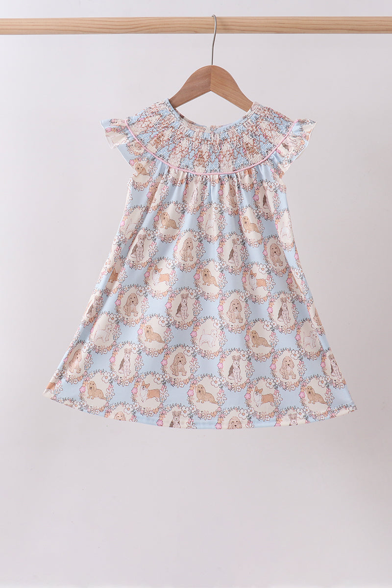 Pink puppy floral smocked ruffle dress