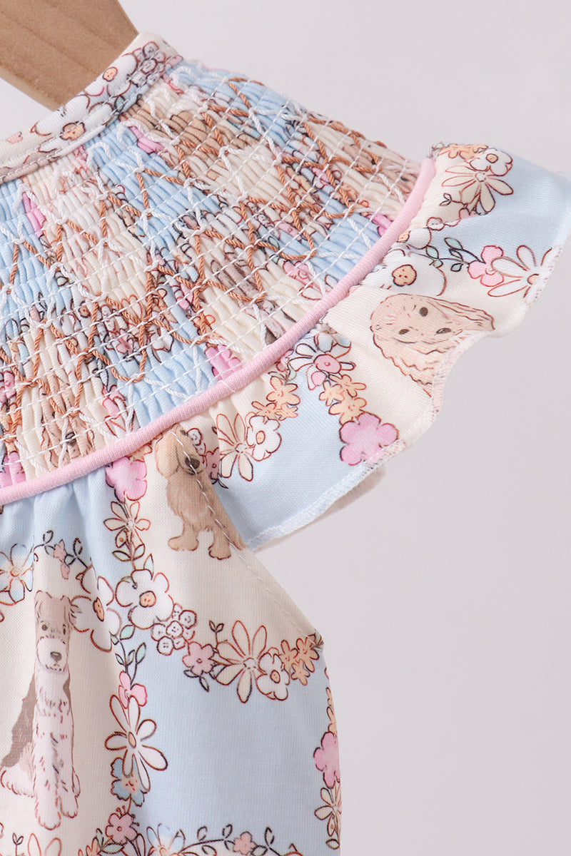 Pink puppy floral smocked ruffle dress