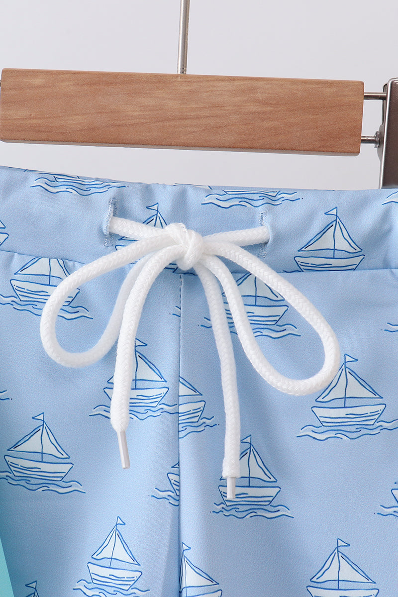 Mint sailboat print rashguard set