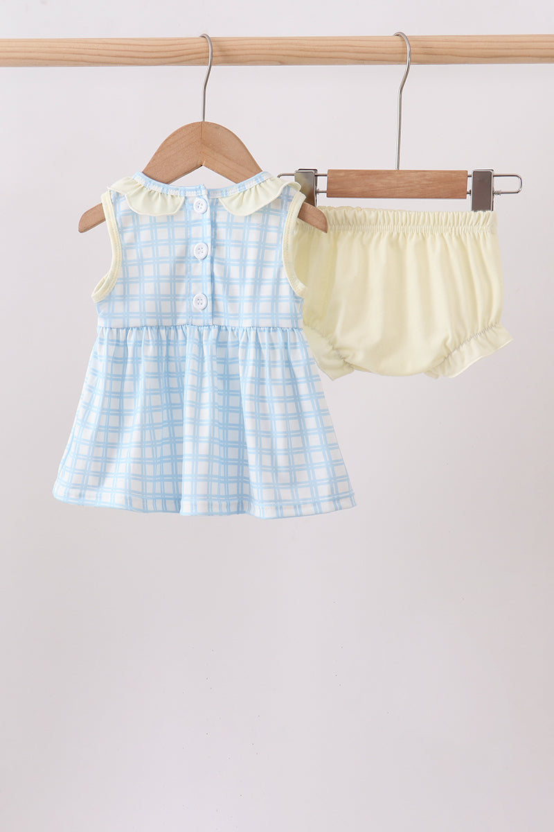 Yellow crab smocked gingham bloomer set
