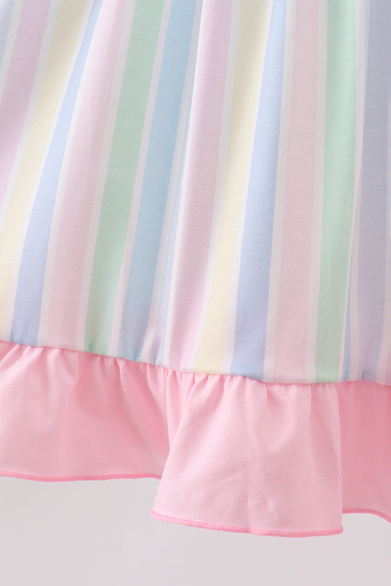 Rainbow stripe butterfly smocked ruffle dress