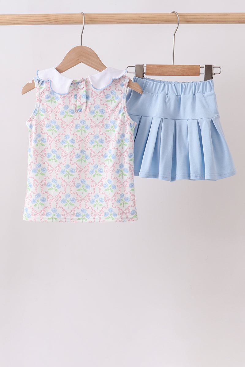 Blue Hydrangea Bow Skorts Set