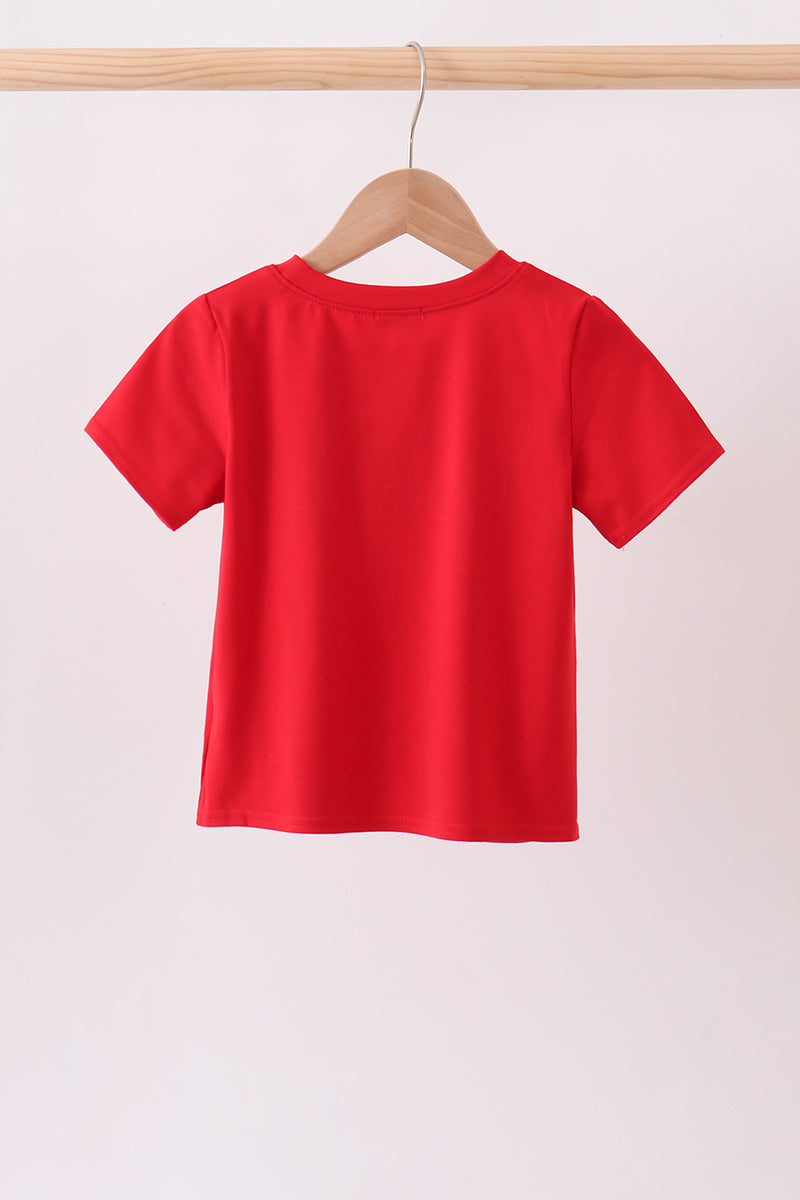 Red ABC Embroidered Top