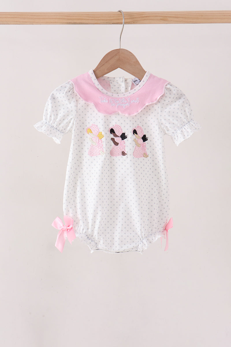 Pink Prayer Embroidery Ruffle Bubble
