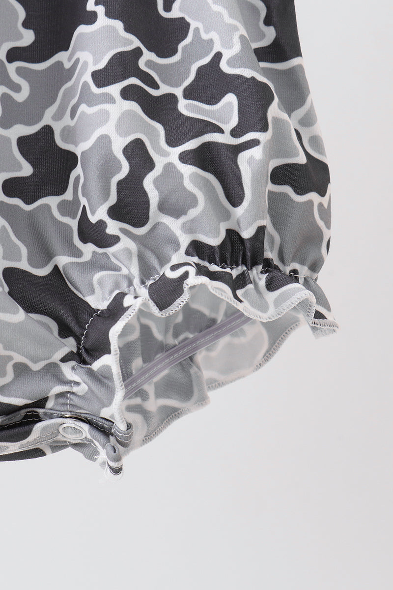 Grey Camouflage Bow Embroidery Ruffle Bubble