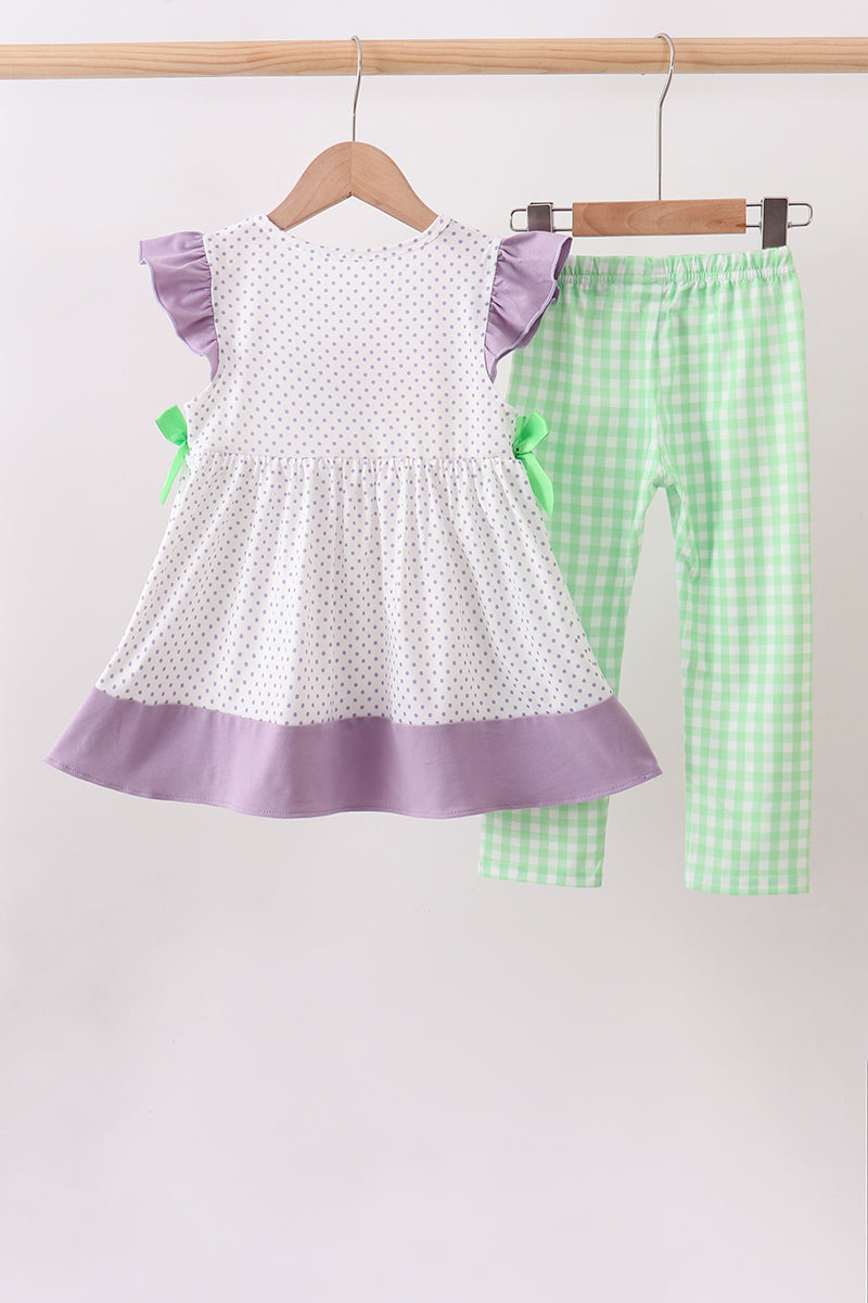 Purple Hocus pocus french knot ruffle pants set