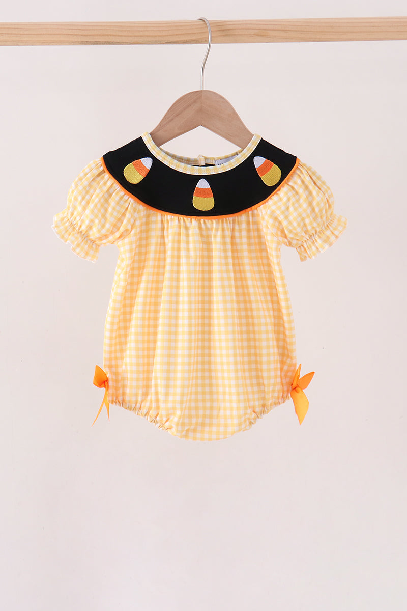 Mustard Candy Embroidery Gingham Bubble