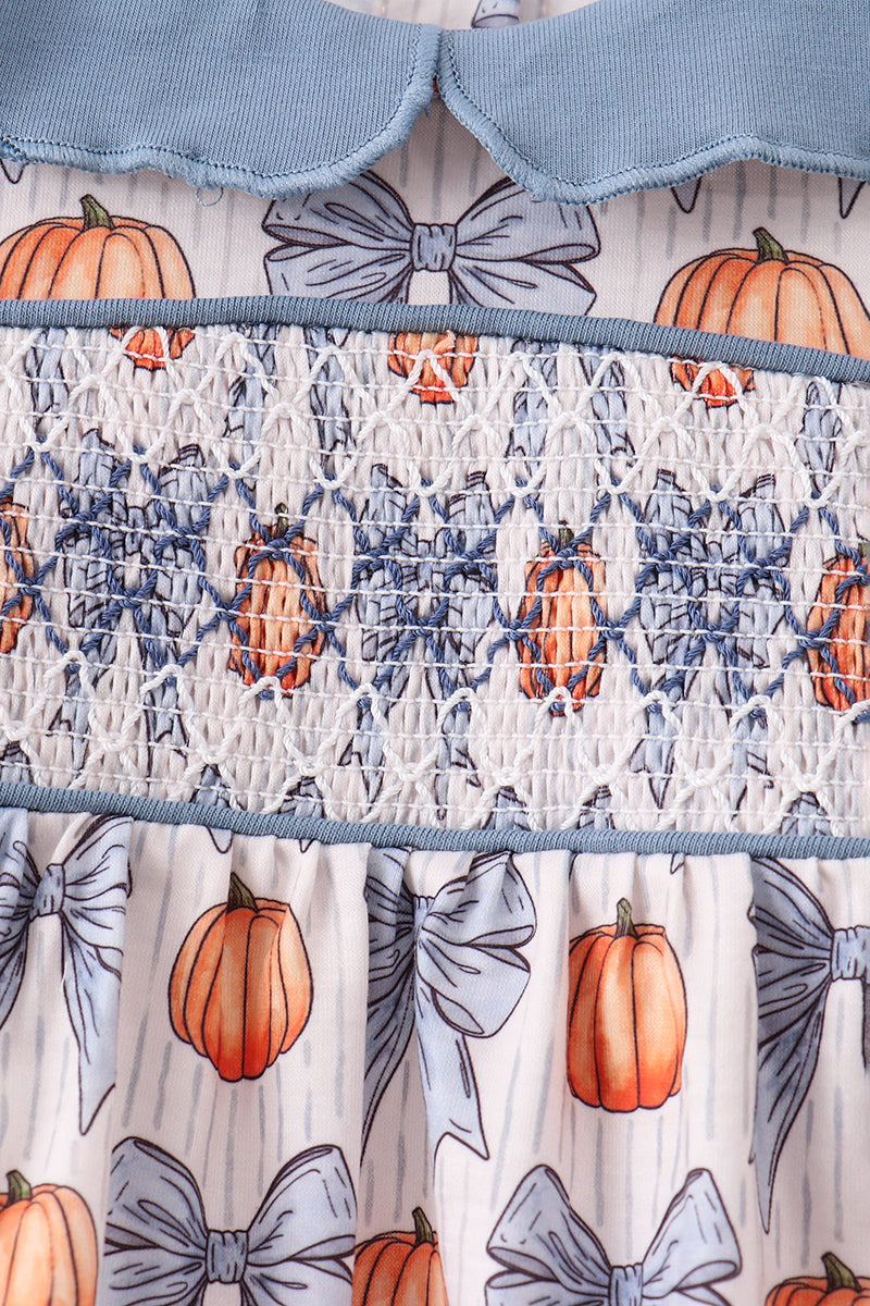 Blue Pumpkin Bow Smocked Bloomer Set