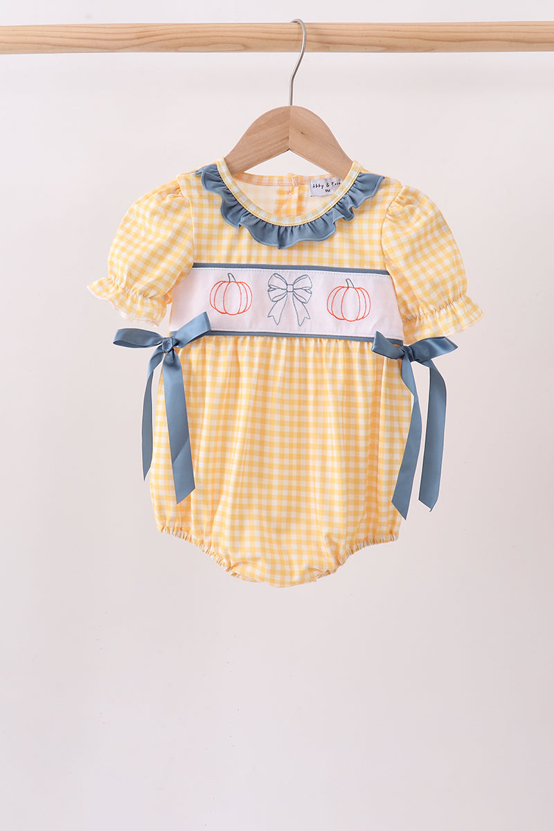Mustard Pumpkin Embroidery Ruffle Gingham Bubble
