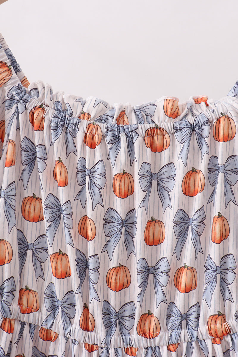Blue Pumpkin Bow Mom Tiered Dress