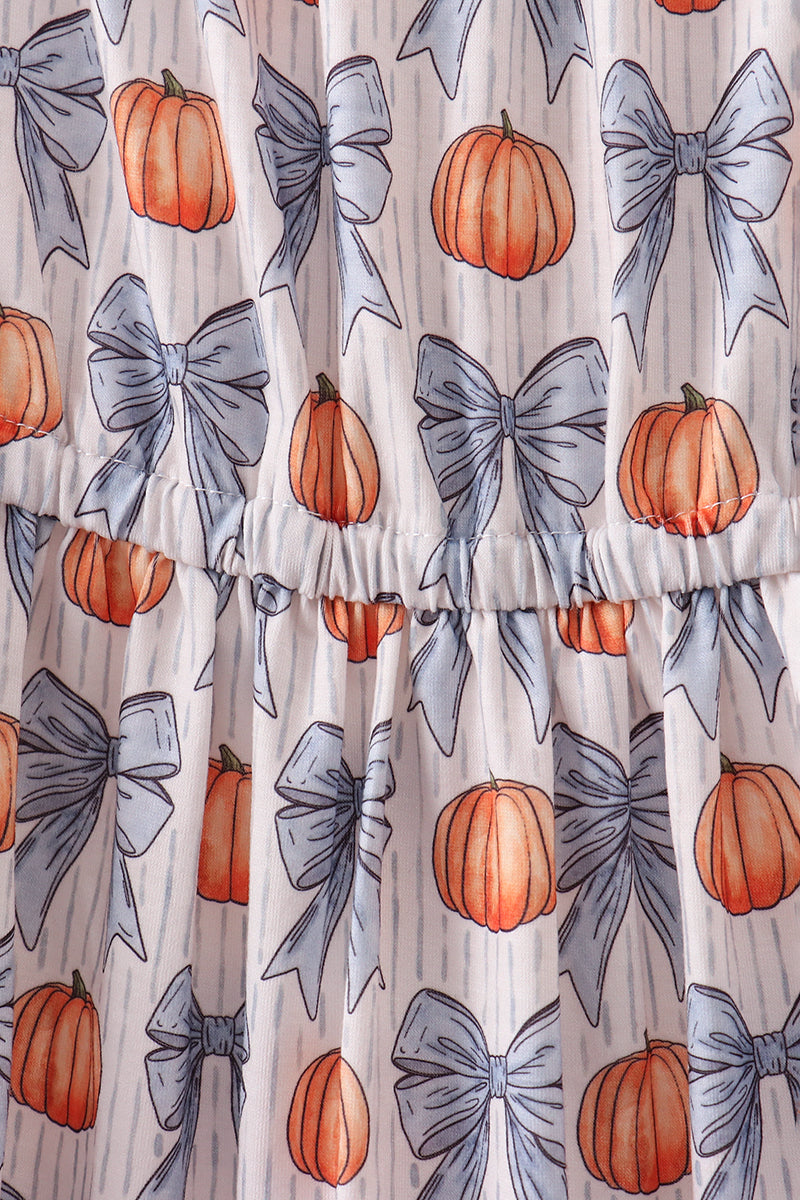 Blue Pumpkin Bow Mom Tiered Dress
