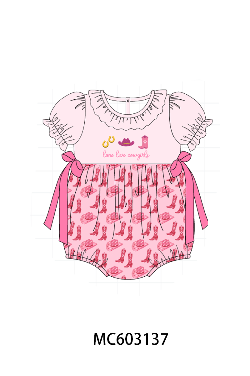 Pink Cowgirl Boots Embroidery Bubble