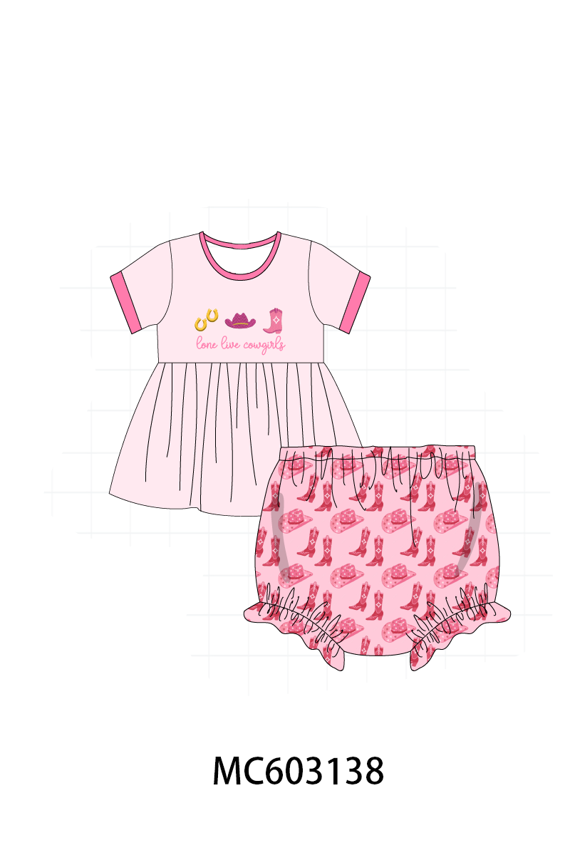 Pink Cowgirl Boots Embroidery Bloomer Set