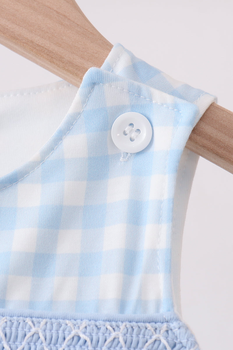 Blue Smocked Gingham Jon Jon