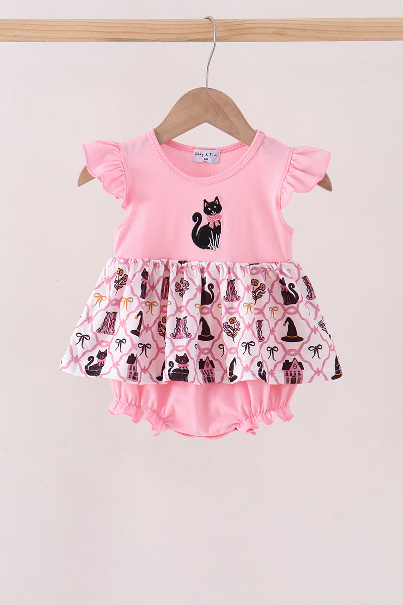 Pink Cat Embroidery Ruffle Bubble