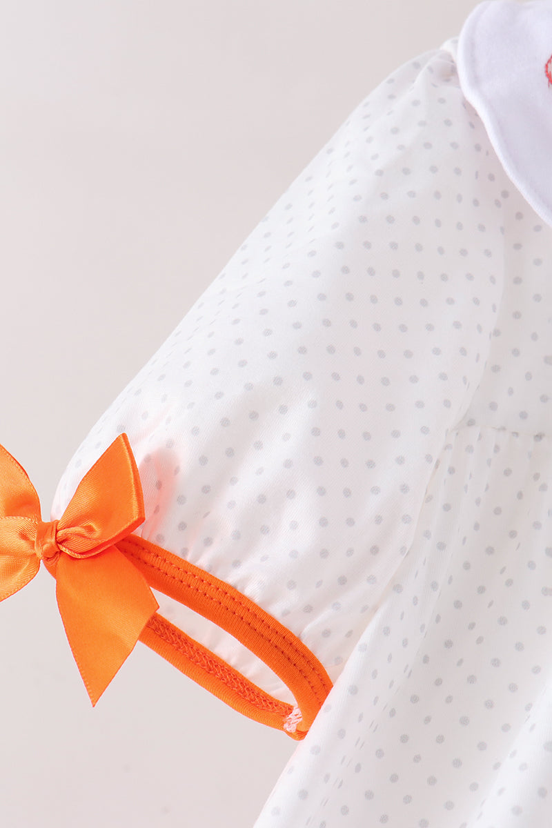 Orange Pumpkin Bow Embroidery Ruffle Dress