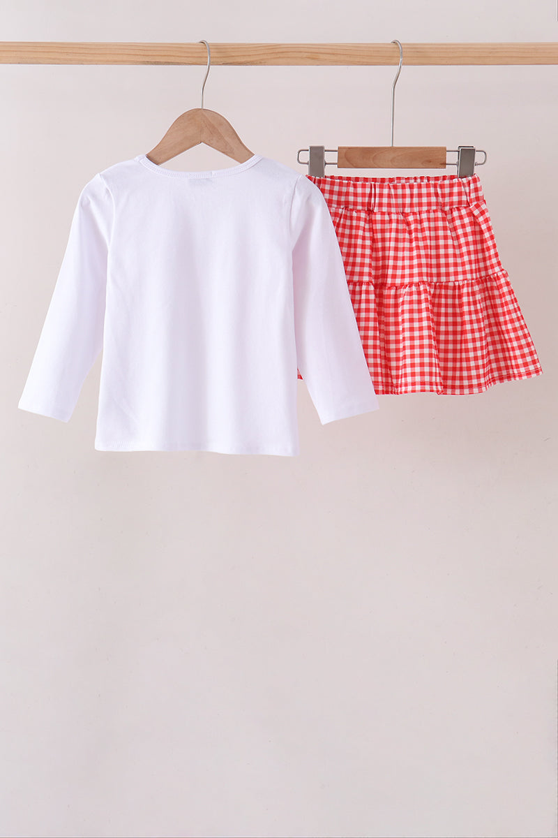 White Cheerleader Embroidery Gingham Skorts Set