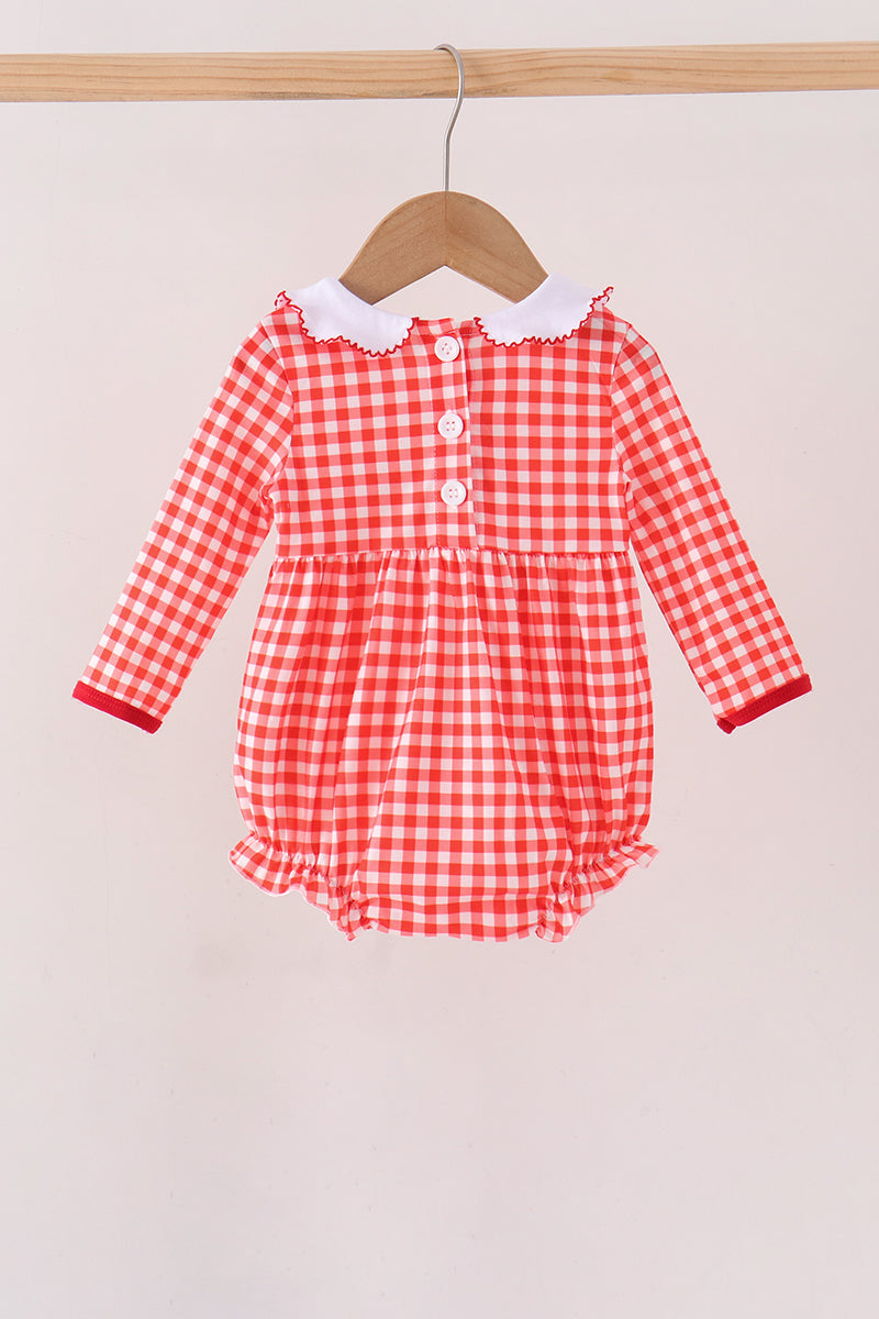 Red Football Smocked Gingham Bubble