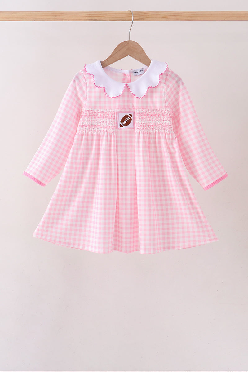 Pink Football Smocked Gingham Dress