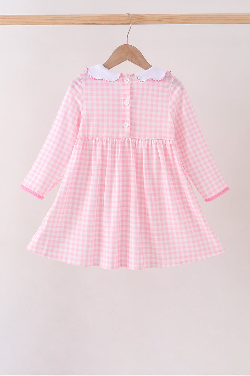 Pink Football Smocked Gingham Dress