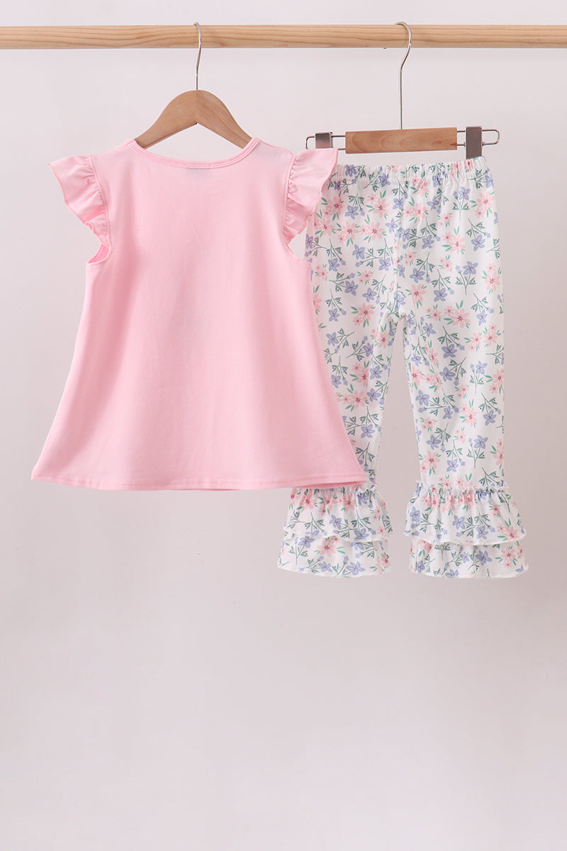Pink Piggy Applique Ruffle Pants Set