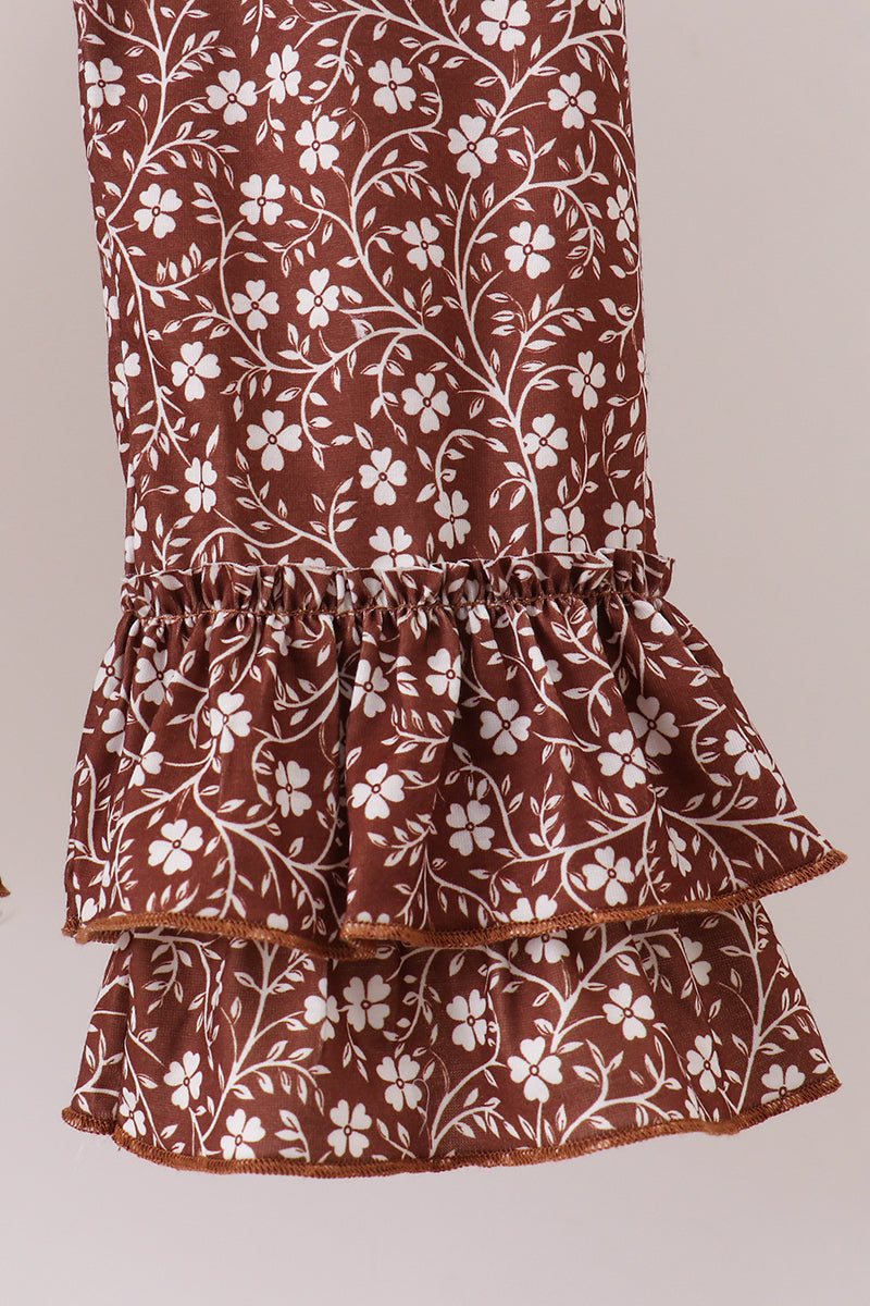 Brown Mallard Applique Ruffle Pants Set