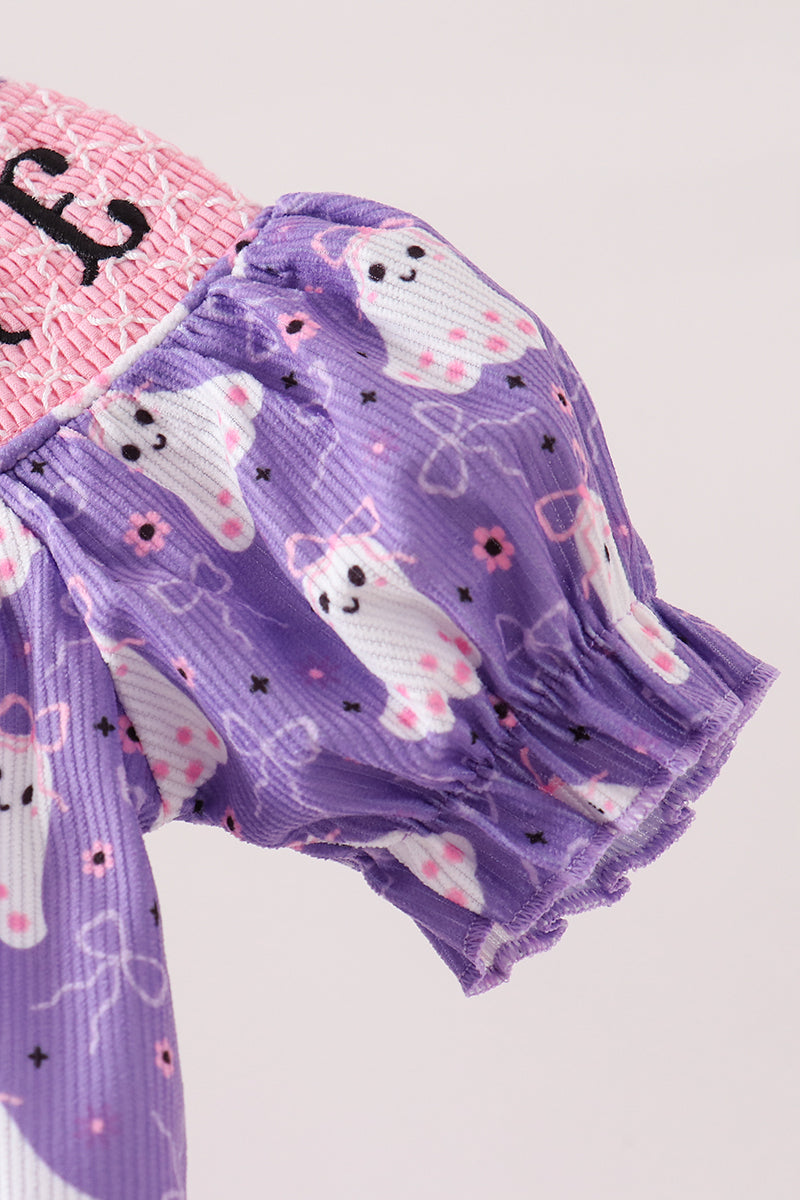 Purple Spooky cute Smocked Bubble