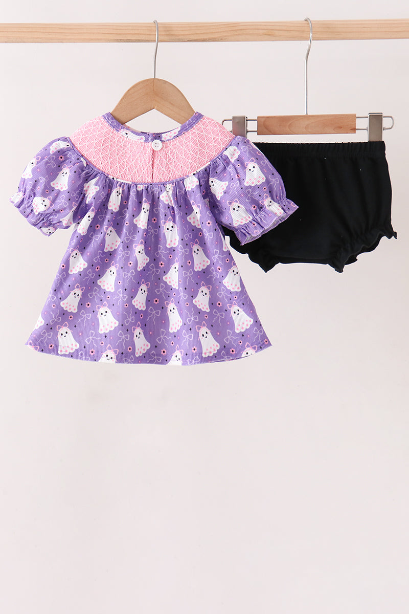 Purple Spooky cute Smocked Bloomer Set