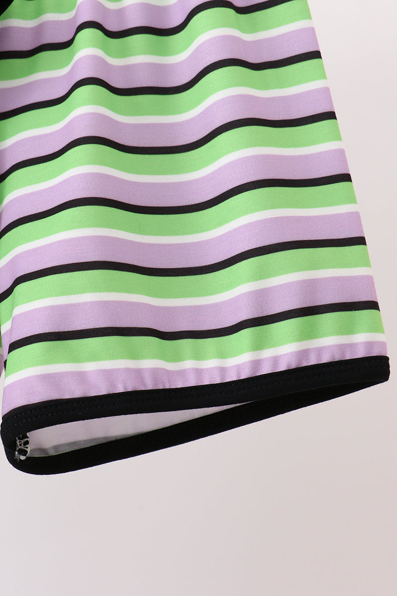 Black witch embroidery stripe shorts set