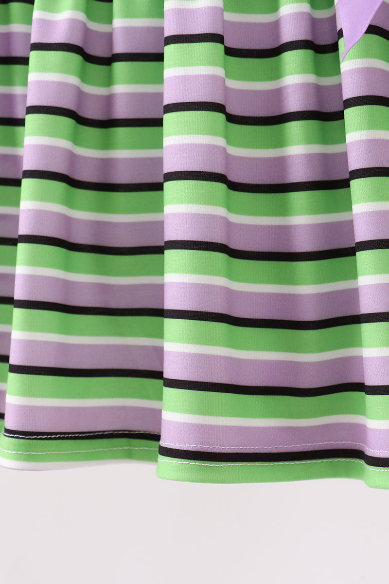 Purple witch embroidery stripe ruffle shorts set