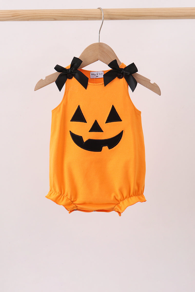 Orange Jack-O-Lantern Applique Bow Bubble